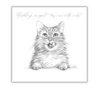 Hello Pet Birthday Card Sketch of Cat Licking Lips, 6 x 6 inches
