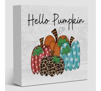 Hello Pumpkin Fall Decor, Farmhouse Fall Decorations for Home, Autumn Thanksgiving Decorations for Kitchen, Autumn Bow Decor for Room 5 x 5 inches (A04)