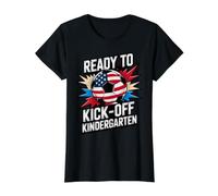 Hello Ready KICK Off Kindergarten School Soccer First Day Value Graphic T-Shirt, Women, Black, M
