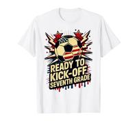 Hello Ready KICK Off Seventh Grade Soccer First Day Cute Value Graphic T-Shirt, Men, White, S