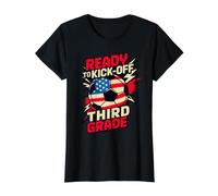 Hello Ready KICK Off Third Grade Soccer First Day Cute Value Graphic T-Shirt, Women, Black, L