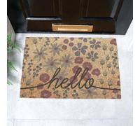 Hello Scribbly Floral Coir Doormat (60 x 40cm) Artsy Mats Brown 40cm x 60cm