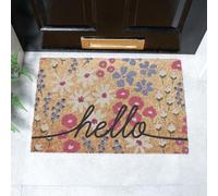 Hello Scribbly Floral Coir Doormat (60 x 40cm) Artsy Mats Brown 40cm x 60cm