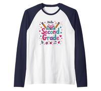 Hello Second Grade Colorful School Celebration Raglan Baseball Tee, Men, Navy/White, L