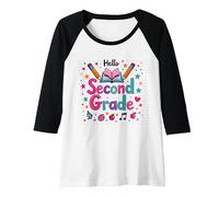 Hello Second Grade Colorful School Celebration Raglan Baseball Tee, Women, Black/White, L