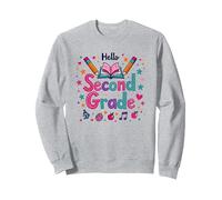 Hello Second Grade Colorful School Celebration Sweatshirt, Adult Unisex, Heather Grey, L