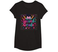 Hello Second Grade Colorful School Celebration T-Shirt, Girls, Black, Medium