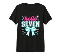 Hello Seven 7th Birthday Girl Born 2019 Coquette Bow Y2K Premium T-Shirt