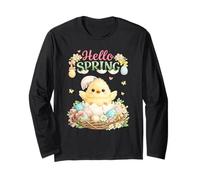 Hello Spring Chick Easter Eggs Flowers Long Sleeve T-Shirt