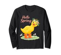 Hello Spring Floral Duck Cute Baby Duckling Long Sleeve T-Shirt