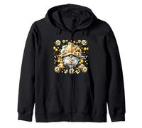 Hello Spring Gnome With Honeycomb Hat And Cute Daisy Flowers Zip Hoodie