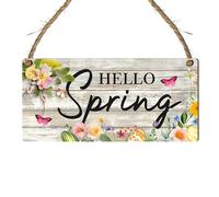 Hello Spring Wooden Plaque - Vibrant Flowers & Easter Eggs Design on Grey Wood-Effect, Handcrafted Seasonal Home Decor, Perfect for Family Gatherings & Springtime Cheer