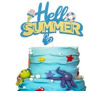 Hello Summer Cake Topper Summer Vacation Cake Toppers Swim Ring Ice Cream Slippers Cake Picks for Beach Pool Hawaiian Holiday Birthday Party Baby Shower Party Decorations Supplies