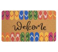 Hello Summer Entrance Welcome Doormat - Flip Flops Decorative Durable Seasonal Coir Doormat for Indoor Outdoor 17" X 29"