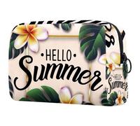 Hello Summer Exotic Leaves Frangipani Flower Cosmetic Bag for Women, Travel Toiletries Bags Large Makeup Handy Pouch Organiser Bag with Zipper