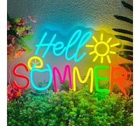 Hello Summer Neon Light Sign, Colorful LED Neon Sign with Sun and Lemon Design, USB Powered Dimmable Neon Light for Wall Decor, Summer Decorations for Bedroom, Living Room, Beach Party, Home Bar