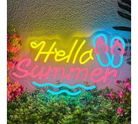 Hello Summer Neon Light Sign Dimmable Waves and Flip-flop LED Neon Sign