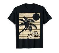 Hello Summer Palm Tree Sunset Retro Tropical Beach Value Graphic T-Shirt