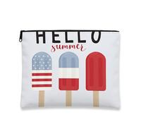 Hello Summer Popsicle Makeup Bag, Fun Ice Cream Pattern Cosmetic Travel Pouch for Women, Portable Zipper Organizer for Festivals, Beach and Pool Days, white, 7x9 Inch, Popsicle