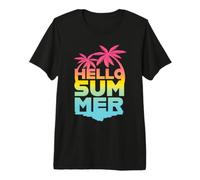 Hello Summer Retro Colourful Happy Holiday Palm Trees Premium T-Shirt