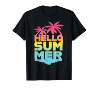 Hello Summer Retro Colourful Happy Holiday Palm Trees T-Shirt
