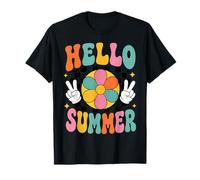 Hello Summer Retro Flower Peace Sign Vacation Fun T-Shirt