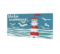 Hello Summer Seagull Lighthouse Extended Mouse Pad Large Desk Mat with Non Slip Rubber Base Stitched Edges Gaming Mouse Pad for Keyboard Office Home 30 x 80 CM