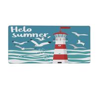 Hello Summer Seagull Lighthouse Extended Mouse Pad Large Desk Mat with Non Slip Rubber Base Stitched Edges Gaming Mouse Pad for Keyboard Office Home 40 x 90 CM