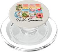 Hello Summer Tropical Beach Watercolor Surfer Girl Flamingo PopSockets PopGrip for MagSafe