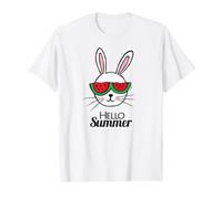 Hello Summer Vacation Cool Cute Rabbit Design Value Graphic T-Shirt, Men, White, M