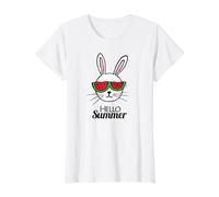Hello Summer Vacation Cool Cute Rabbit Design Value Graphic T-Shirt, Women, White, XS