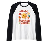 Hello Summer Vibes Sunshine Cartoon Raglan Baseball Tee