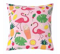 Hello Summer Watercolor Cartoon Flamingo Animals Cushion Case With Invisible Zipper Cushion Cover Decorative Cushions Covers For Living Room Sofa Bed 45X45Cm