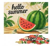 Hello Summer Watermelon Illustration Jigsaw Puzzle for Adults, 1000 Pieces | Jigsaw Puzzle Gift - sorting by colour, shape or image area over several sessions.