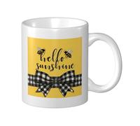 Hello Sunshine Black White Checkered Ribbon Bow Ceramic Cup, Elegant Coffee Mug Tee Drinkware Water Cup for Home Office 11oz