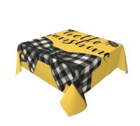 Hello Sunshine Black White Checkered Ribbon Bow Table Cloth Washable Dinng Table Covers Decorative For Kitchen 60" X 60"