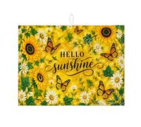 Hello Sunshine Dish Drying Mats for Kitchen Counter, Yellow Floral Absorbent Dish Drainer Rack Mat, Spring Butterfly Microfiber Drying Pad 18x24 Inch