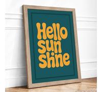 Hello Sunshine Typography Framed Wall Art Print A3 Oak