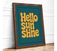 Hello Sunshine Typography Framed Wall Art Print A3 Walnut