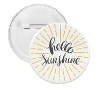 Hello Sunshine with Retro Sunburst Hand Drawn Lettering on White 5 PCs Round Tinplate Badge, Badge Lapel Tie Pin, Lightweight Button Badge for Women Men Office Worker Teacher Student Decor