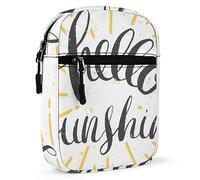 Hello Sunshine with Retro Sunburst Hand Drawn Lettering on White Adjustable Fanny Waist Pack Pouch, Waterproof Crossbody Runners Bag Wallet for Gym Hiking Fitness Women Men 6.1 x 2.2 x 7.9 inch
