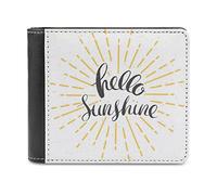 Hello Sunshine with Retro Sunburst Hand Drawn Lettering on White Leather Bifold Wallet Coin Purse Soft Stylish Credit Pass Case Card-Holder for Boy Girl Men Woman Money Storage