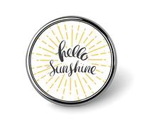 Hello Sunshine with Retro Sunburst Hand Drawn Lettering on White Round Badge Smooth Surface Lapel Tie Pin, Lightweight Badge for Women Men Office Worker Nurse Teacher Student Shirts Backpack