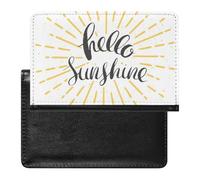 Hello Sunshine with Retro Sunburst Hand Drawn Lettering on White Women's Passport Protector, Men's Passport Protector, PU Travel Passport Protector for Women Men Worker 5.8 x 3.9 x 0.4 inch