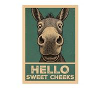 Hello Sweet Cheeks Donkey Poster, Retro Animal Bathroom Print, Comedy Toilet Wall Art, A4 (Print Only) - 29.7x21cm