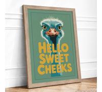 Hello Sweet Cheeks Framed Wall Art Print A3 Oak