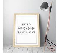 Hello Sweet Cheeks Funny Bathroom Quote Slogan - Framed Wall Art Picture Print - A4 - Light Oak Frame