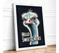 Hello Sweet Cheeks Modern Framed Wall Art Print A1 (84.1×59.4cm) White, Wall Decor for Living Room, Bedroom, Office & Home, Ready to Hang, Art Gift