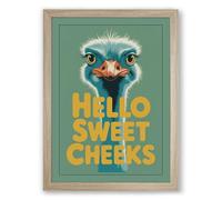 Hello Sweet Cheeks Modern Framed Wall Art Print A3 (42×29.7cm) Oak, Wall Decor for Living Room, Bedroom, Office & Home, Ready to Hang, Art Gift