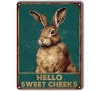 Hello Sweet Cheeks Rabbit Vintage Metal Aluminum Tin Sign Door Signs Exterior Home Cave Garage bar Country Poster Club Wall Plaque Decoration Retro Aluminum Sign 8x12 Inch